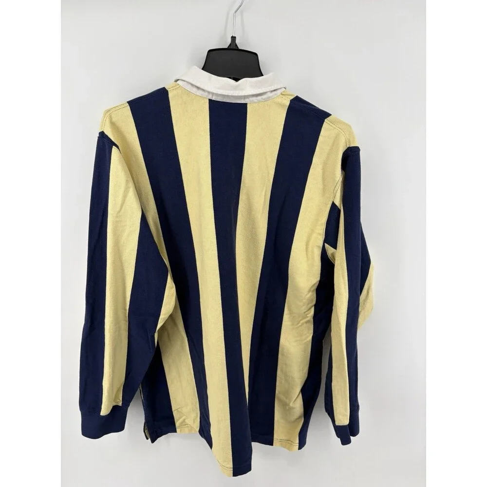 Vintage 90s Polo Ralph Lauren Vertical Striped Rugby Shirt Navy Yellow XL